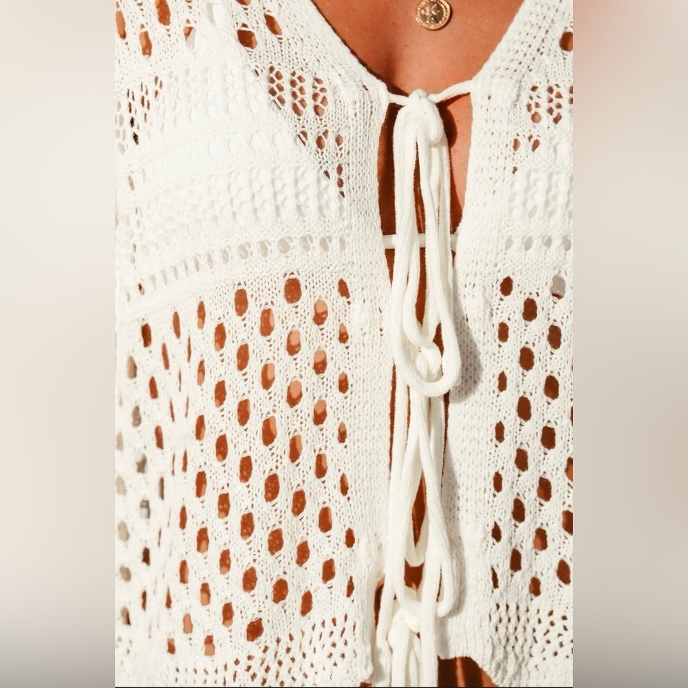 WORN ONCE Cream Crochet Tie-Front Top - Picture 5 of 5